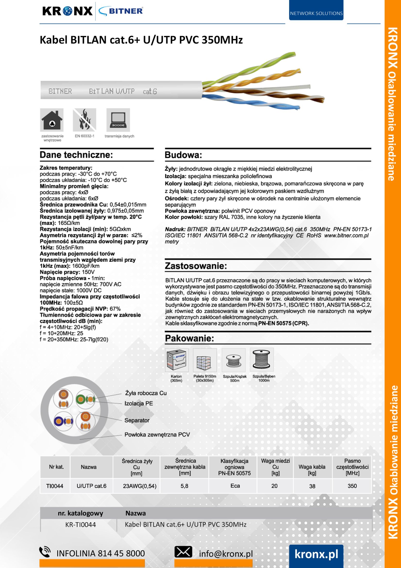 Kabel BITLAN cat.6 UUTP PVC 350MHz
